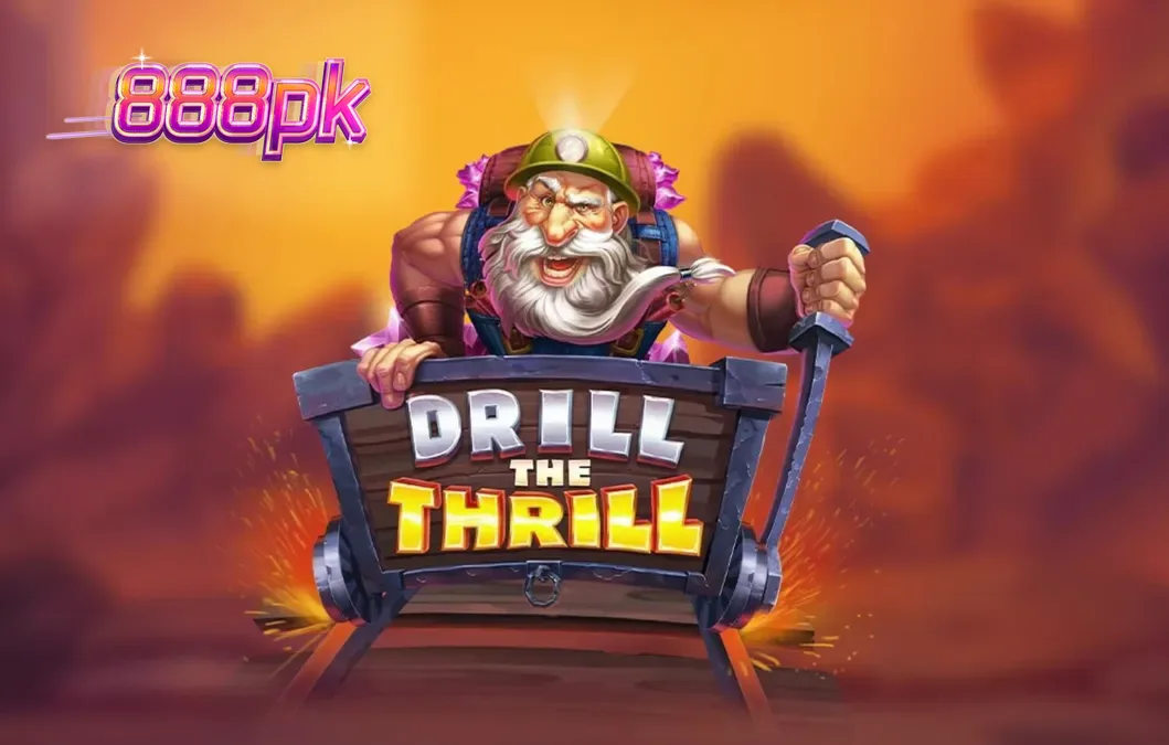 Visual vibrante e industrial do slot Drill the Thrill com elementos de mineração
