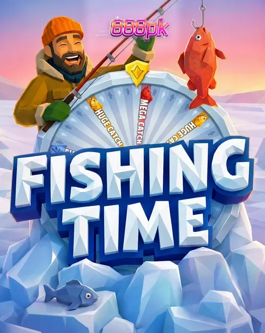 Interface do jogo Fishing Time com roda da fortuna e cenário de inverno